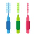 Vector cartoon illustration of interdental brushes or floss for cleaning braces isolated on white background