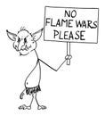 Vector Cartoon Illustration of Internet Troll, Online Virtual Hater Holding No Flame Wars Please Sign