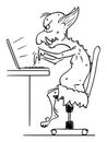 Vector Cartoon Illustration of Internet Troll, Virtual Hater Assaulting Other Users in Flame Wars Typing on Computer
