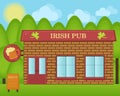 Vector cartoon illustration. Irish beer pub building concept.