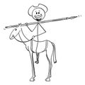 Vector Cartoon Illustration of Knight on Horse - Don Quijote, Character From The Ingenious Gentleman Sir Quixote of La