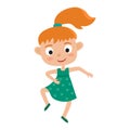 Vector cartoon illustration of little redhaired girl-dancer isol