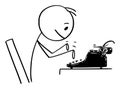 Vector Cartoon Illustration of Man, Author, Journalist or Novelist Typing on Antique Typewriter Machine