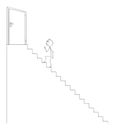 Vector Cartoon Illustration of Man or Businessman Climbing Up the Stairs to open door leading to Success or Fall Royalty Free Stock Photo