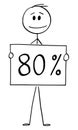 Vector Cartoon Illustration of Man or Businessman Holding 80 or Eighty Percent Sign
