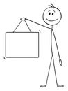 Vector Cartoon Illustration of Man or Businessman Holding Empty Hanging Sign