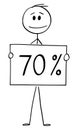 Vector Cartoon Illustration of Man or Businessman Holding 70 or Seventy Percent Sign Royalty Free Stock Photo