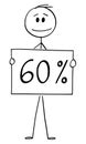 Vector Cartoon Illustration of Man or Businessman Holding 60 or Sixty Percent Sign