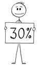 Vector Cartoon Illustration of Man or Businessman Holding 30 or Thirty Percent Sign