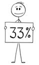 Vector Cartoon Illustration of Man or Businessman Holding 33 or Thirty-three Percent Sign