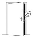 Vector Cartoon Illustration of Man or Businessman Peeping out From Behind the Slightly Open Door