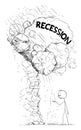 Vector Cartoon Illustration of Man or Businessman Playing With Small Falling Stones Ignoring Avalanche of Recession