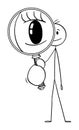 Vector Cartoon Illustration of Man or Detective Looking Through Magnifying Glass or Magnifier Royalty Free Stock Photo