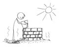 Vector Cartoon Illustration of Man or Farmer Looking in to Empty Bucket or Pail From Dry Well. Concept of Hot Weather