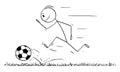 Vector Cartoon Illustration of Man or Football or Soccer Player Running With Ball to Score Goal. Concept of Game or