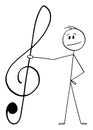 Vector Cartoon Illustration of Man Holding Big Musical Clef or G-clef