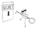 Vector Cartoon Illustration of Man in Mask, Thief, Hacker or Criminal Sneaking with Picklock to Keyhole to Open the Lock