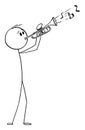 Vector Cartoon Illustration of Man or Musician Playing Music on Trumpet Royalty Free Stock Photo