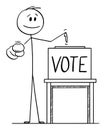 Vector Cartoon Illustration of Man Pointing at Voter or Elector and on Ballot Box with Vote Text to Inspire to Vote in