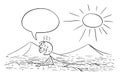 Vector Cartoon Illustration of Man, Tourist or Traveler Creeping or Crawling on the Hot Sand Desert on Full Sun