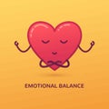 Vector cartoon illustration of meditating heart. Emotional balance card.