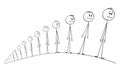 Vector Cartoon Illustration of Men or People Standing and Waiting in Long Queue or Line Royalty Free Stock Photo