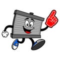 Radiator Mascot running with a Foam Finger