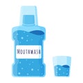 Vector cartoon illustration of mouthwash and glass isolated on white background Royalty Free Stock Photo