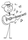 Vector Cartoon Illustration of Musician or Singer in Cowboy Hat Playing Country Music or Blues on a Guitar and Singing Royalty Free Stock Photo