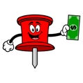 Push Pin Mascot with a Dollar Royalty Free Stock Photo