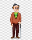 Elderly full length man with glasses and walking cane