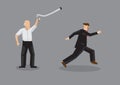 Old Man Using Walking Stick to Chase Away Businessman Vector Illustration