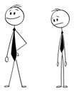 Vector Cartoon Illustration of Ordinary Man or Businessman Watching Confident Man with Very Long Tie or Necktie