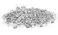 Vector Cartoon Illustration of Pile of Cash or Money, Coins and Bills or Banknotes.