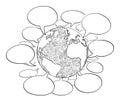 Vector Cartoon Illustration of Planet Earth or Globe With Empty Speech, Talk or Text Bubbles or Balloons.Global World Royalty Free Stock Photo