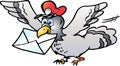 Vector Cartoon illustration of a Post Pigeon flying with a Letter