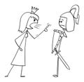 Vector Cartoon Illustration of Queen or Princess Yelling at Knight or Warrior or Prince.Relationship Problem.