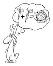 Vector Cartoon Illustration of Rabbit, Hare or Jackrabbit Thinking About Mathematics and Food. Education and Science