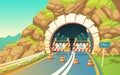 Vector background with roadwork in tunnel, highway Royalty Free Stock Photo