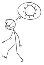 Vector Cartoon Illustration of Sad, Depressed or Frustrated Man Thinking About Coronavirus Covid-19 Danger