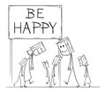 Vector Cartoon Illustration of Sad and Depressed People Walking With Paper Bags with Smiling Face as Mask