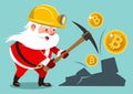 Vector cartoon illustration of Santa Claus wearing mining helmet