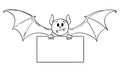 Vector Cartoon Illustration of Scary Cute Halloween Bat Monster or Creature Holding Empty Sign Royalty Free Stock Photo