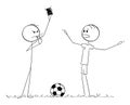 Vector Cartoon Illustration of Serious Football or Soccer Referee Showing Red Card to Player Royalty Free Stock Photo