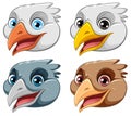 A vector cartoon illustration of a set of bird heads with different emotions