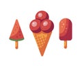 Vector flat cartoon illustration set of ice cream icons. Royalty Free Stock Photo