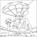 Vector cartoon illustration of skydiving with litlle monkey with cartoon style Childish design for kids activity colouring book or