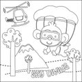 Vector cartoon illustration of skydiving with litlle monkey with cartoon style