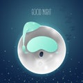 Vector cartoon illustration. A sleeping moon in the sky. Dark blue background with text Good night Royalty Free Stock Photo