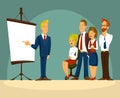 Vector cartoon illustration of a smart businessman in the office a presentation Royalty Free Stock Photo